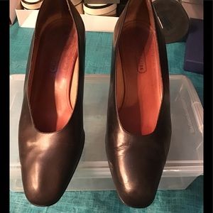 Coach Low Stacked Heel Black Leather Pump